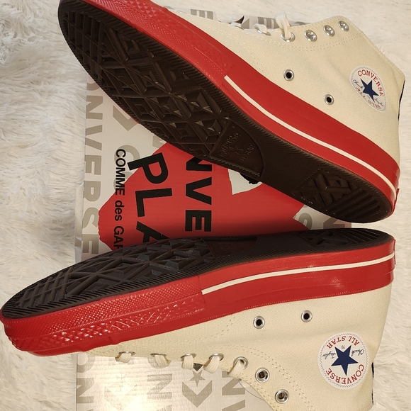Converse x Comme Des Garcons PLAY All Star Chuck '70 Hi Red Sole - WhiteSize: 10 - Picture 3 of 5